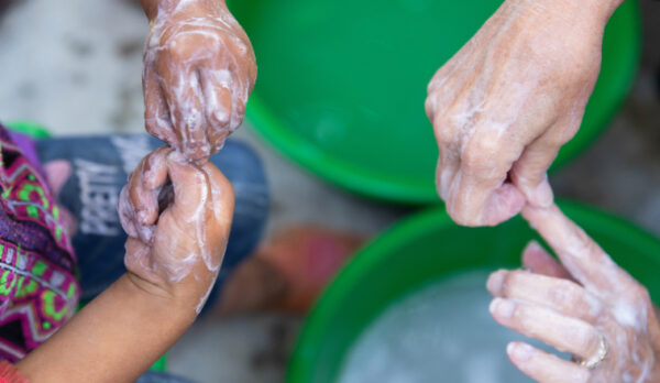 Children washing hands